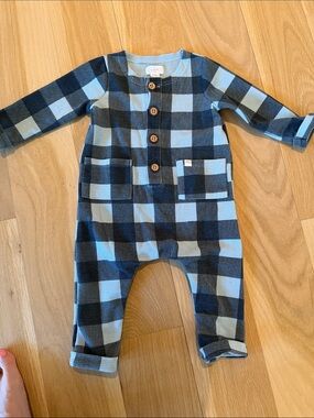 Mud Pie Light Blue and Black Buffalo Plaid Baby Jumpsuit